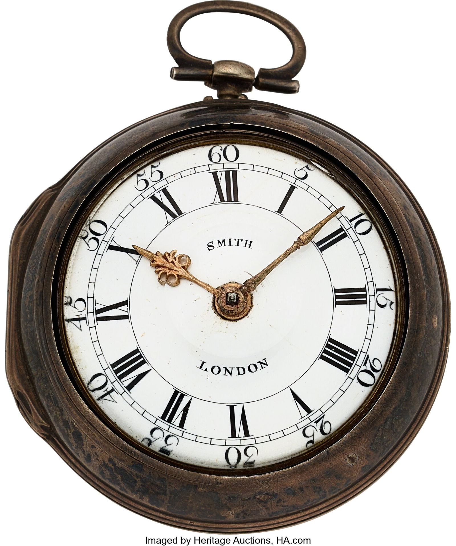 James Smith London, Early Verge Fusee, Pair Case: James Smith London, Early Verge Fusee, Pair Case, circa 1780 Case: 50 mm, sterling silver, plain hallmarked cases Dial: enamel, signed, Roman nume