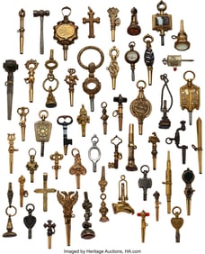 12163&colon; Collection of 50 Antique Winding Keys  50 fancy 
