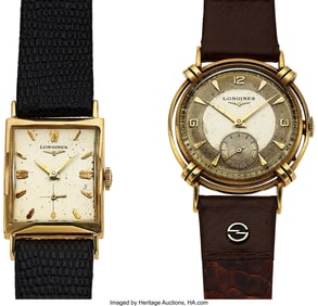 12249&colon; Two Longines Vintage 14k Gold Wristwatches&comma; circ