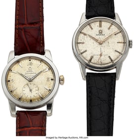 12176&colon; Two Stainless Steel Omega Wristwatches  Case&colon; St