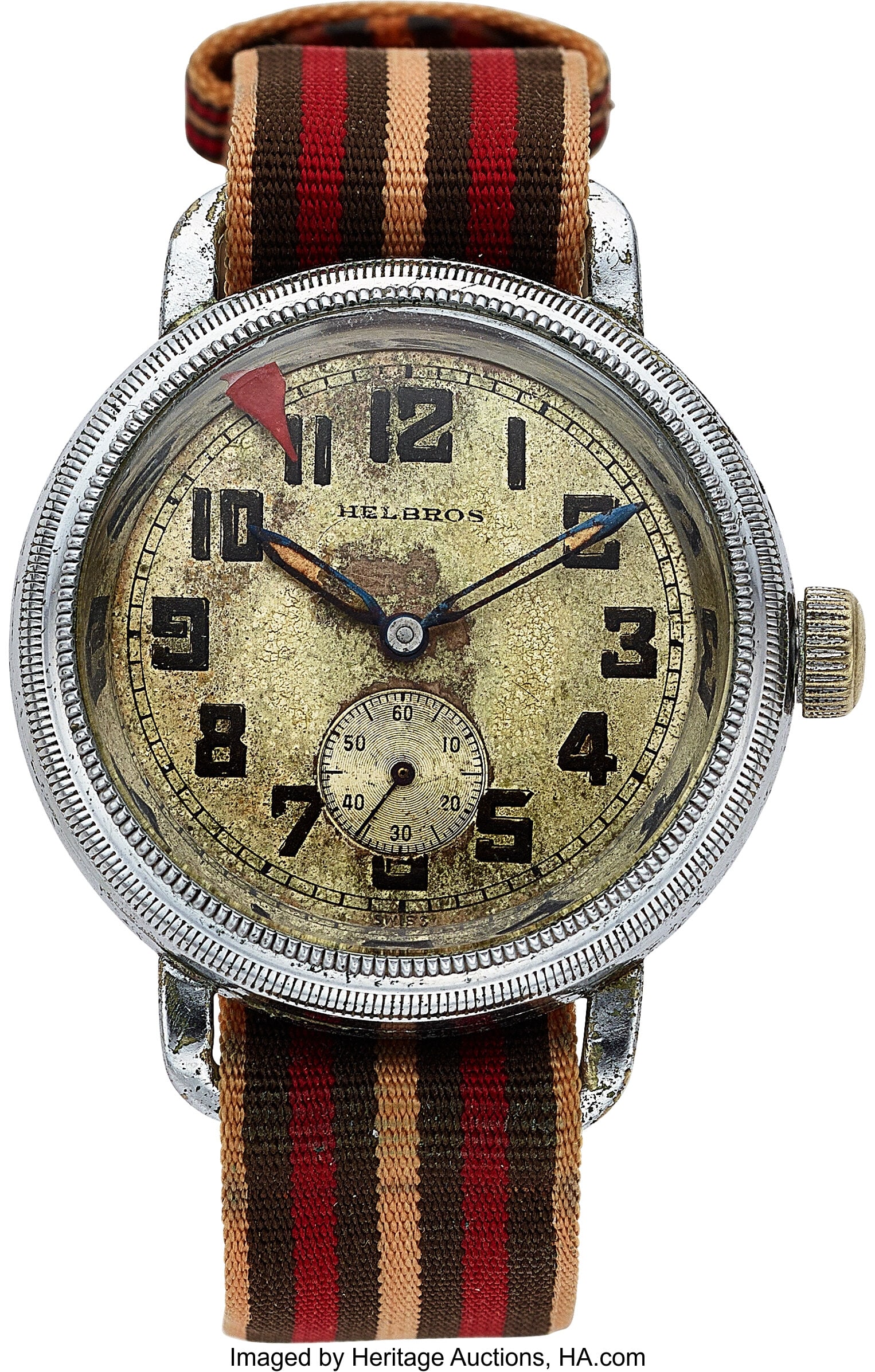 Chrome Plated, Fixed Bars, Helbros Wristwatch C: Chrome Plated, Fixed Bars, Helbros Wristwatch Case: Chrome plated Dial: Silvered luminous , luminous hands Movement: Manual wind, 17 jewels. Band&colon