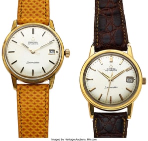 12254&colon; Lot of Two Gold Plated Omega Seamaster Wristwatc