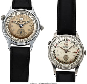 12192&colon; Lot of Two Triple Date Wristwatches   Case&colon; stai