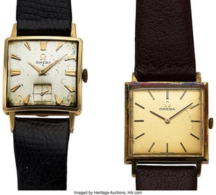 12259&colon; Lot of 2 Gold Plated Omega Wristwatches   Case&colon; 