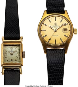 12265&colon; Lot of Two Gold Plated Omega Wristwatches   Case