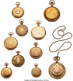 12277&colon; Ten American Hunter Case Watches  Case&colon; gold fil