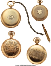 12283&colon; Four 14k Gold Pocket Watches&comma; Hampden&comma; Two Elgin