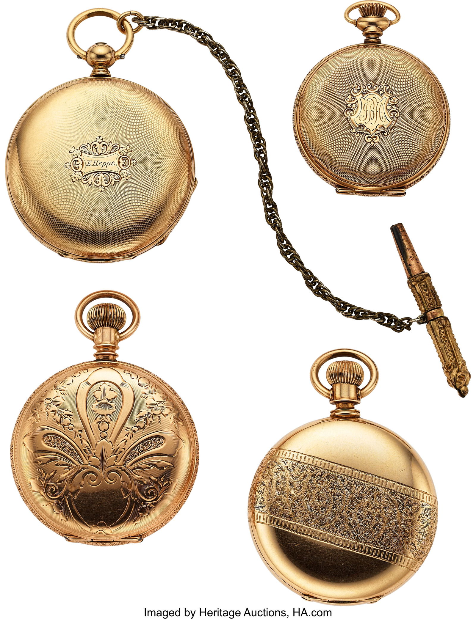 Four 14k Gold Pocket Watches, Hampden, Two Elgin (1 of 2)