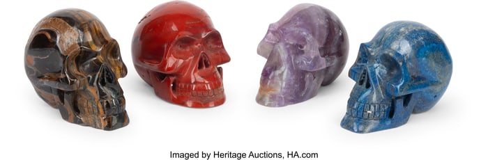 61323&colon; A Group of Four Semiprecious Stone Skulls 6 x 4-