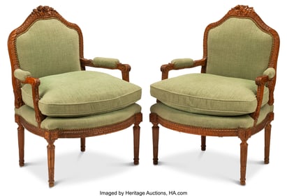 61165&colon; A Pair of French Provincial Upholstered Walnut A