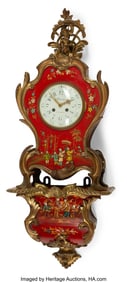 61168&colon; A French Chinoiserie Red Lacquer Cartel Clock wi