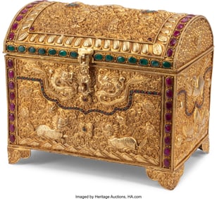 61246&colon; A Chased Repoussé Gilt Bronze Table Casket with