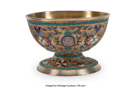 61013&colon; A Russian-Style Cloisonné Enamel Silver Sugar B