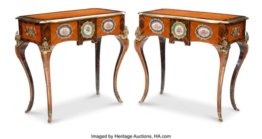 61173&colon; A Pair of Gilt Bronze Mounted-Mahogany Porcelain