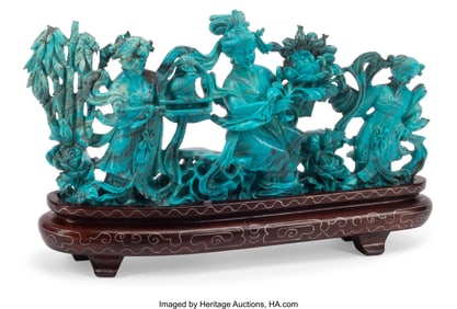 61329&colon; A Large Chinese Carved Turquoise Figural Group 5