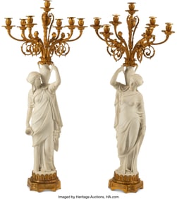 61174&colon; A Pair of French Gilt Bronze and Carrara Marble 