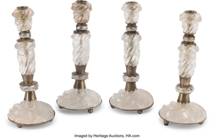 61015&colon; A Set of Four Rock Crystal and Metal Candlestick