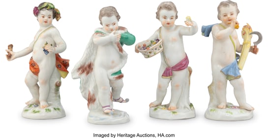 61175&colon; A Group of Four Meissen Partial Gilt Porcelain A