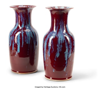 61017&colon; A Pair of Chinese Flambé-Glazed Porcelain Vases