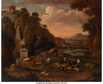 61251&colon; Continental School Landscape Oil on canvas 56 x 