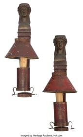 61018&colon; A Pair of French Bronze and Tole Wall Sconces&comma; e