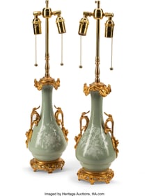 61333&colon; A Pair of Gilt Bronze-Mounted Pâte-sur-Pâte Ce