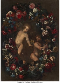 61094&colon; Italian School &lpar;17th Century&rpar; Cherubs Oil on can