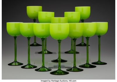 61181&colon; A Set of Twelve Cased Glass Goblets Retailed By 