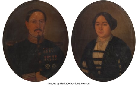 61026&colon; Spanish School &lpar;19th century&rpar; A Pair of Portrait