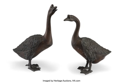 61194&colon; A Pair of Bronze Figures&colon; Geese Marks&colon; P&period; Jeffer