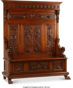 61034&colon; A Continental Renaissance Revival Carved Walnut 