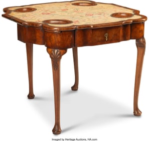 61195&colon; A Dutch Inlaid Game Table with Tapestry Top&comma; 19t