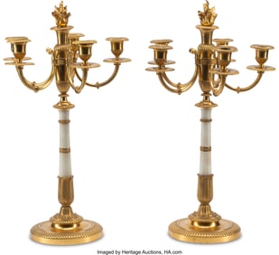 61105&colon; A Pair of French Charles X Enameled and Gilt Bro