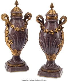 61266&colon; A Pair of French Gilt Bronze-Mounted Porphyry Ur
