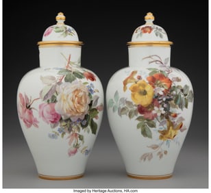 61201&colon; A Pair of Meissen Partial Gilt and Enameled Porc