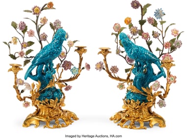 61110&colon; A Pair of French Gilt Bronze-Mounted Blue Porcel