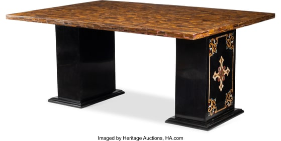 61271&colon; An Art Moderne-Style Tiger's Eye-Inlaid Tabletop