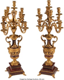 61272&colon; A Pair of French Gilt Bronze and Rouge Marble Ni