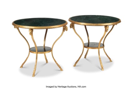 61045&colon; A Pair of Gilt Bronze Gueridons with Marble Tops