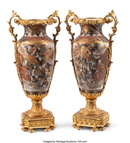61273&colon; A Pair of Japanese Gilt Bronze-Mounted Satsuma V