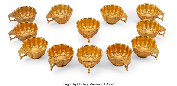 61207&colon; A Set of Twelve Chinese Gilt Bronze Fluted Teacu