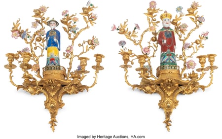 61117&colon; A Pair of French Chinoiserie Gilt Bronze and Por