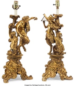 61275&colon; A Pair of Louis XV-Style Gilt Bronze Figural Lam