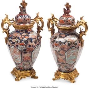 61276&colon; A Pair of Japanese Gilt Bronze-Mounted Imari Por
