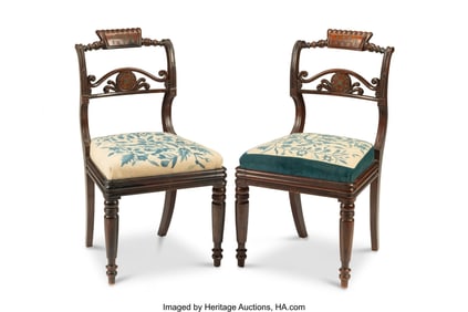 61211&colon; A Pair of Regency-Style Brass Inlaid Side Chairs