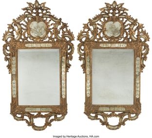61049&colon; A Pair of Venetian Carved Gilt Wood Mirrors