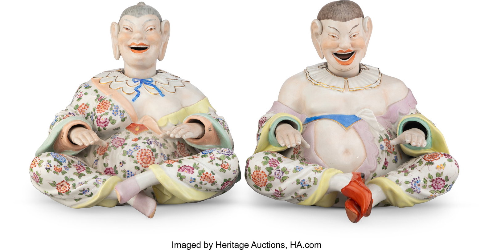 Two Dresden Partial Gilt Porcelain Nodders, circ: Two Dresden Partial Gilt Porcelain Nodders, circa 1900 Marks: SP Dresden 10-1/2 x 10-1/2 x 10-3/4 inches (26.7 x 26.7 x 27.3 cm) (tallest&rp