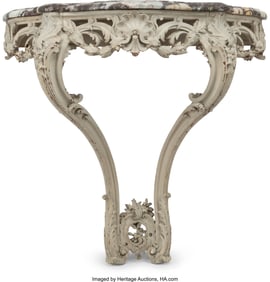61278&colon; A French Carved Painted Wood Console with Marble
