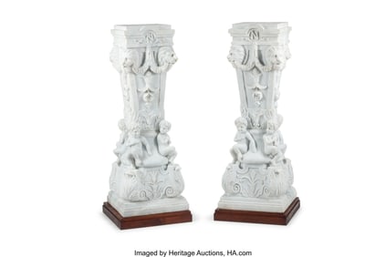 61280&colon; A Pair of French Napoleonic Carrara Marble Figur