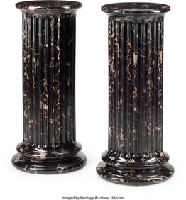 61128&colon; A Pair of Italian Fluted Ceramic Pedestals 39 x